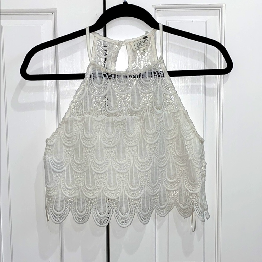 LA Hearts Halter Neck Lace Crop Top